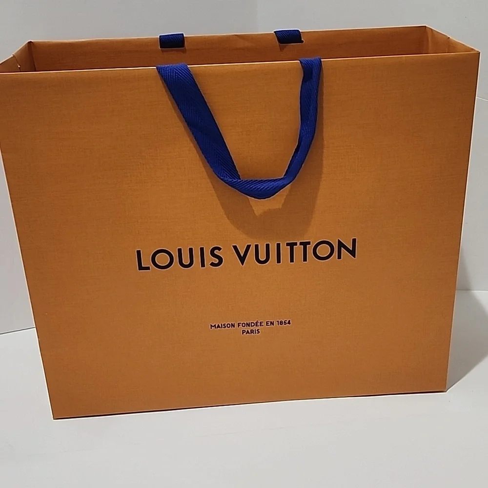 LV Medium Paper Shopper Gift Bag Orange Purple Handle
